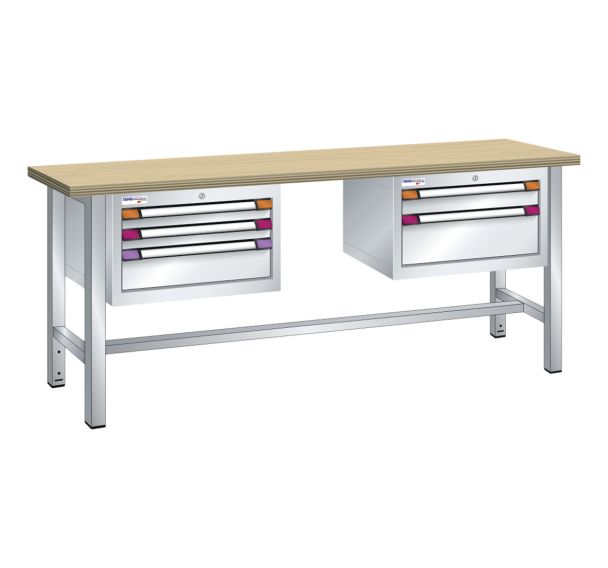 Etabli plateau multiplex prof. 70 cm haut. 84 cm 5 tiroirs