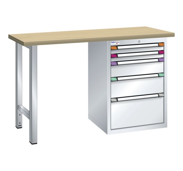 Etabli plateau multiplex prof. 70 cm haut. 94 cm 5 tiroirs