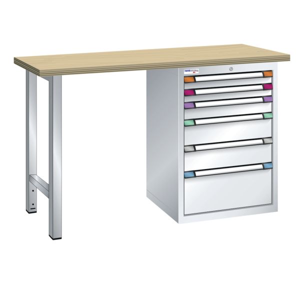 Etabli plateau multiplex prof. 70 cm haut. 94 cm 6 tiroirs