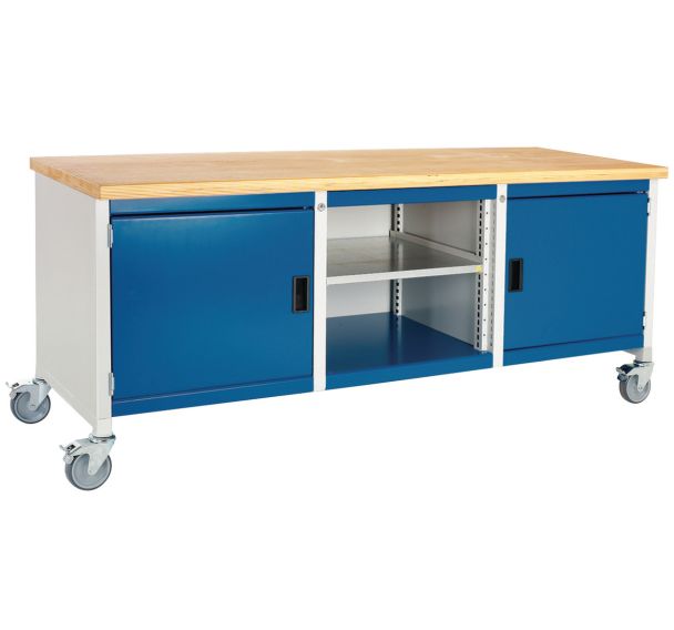 Etabli roulant Cubio - plateau hêtre 2 portes et tablette - Bott