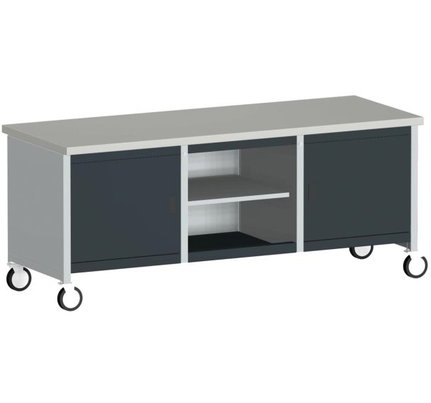 Etabli roulant Cubio - plateau linoléum 2 portes et tablette - Bott
