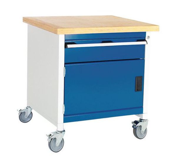 Etabli roulant monobloc Cubio - plateau hêtre1 porte et tiroir - Bott