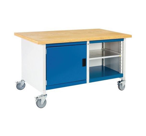 Etabli roulant monobloc Cubio - plateau hêtre 1 porte et tablette - Bott