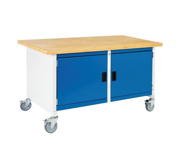 Etabli roulant monobloc Cubio - plateau hêtre 2 portes - Bott