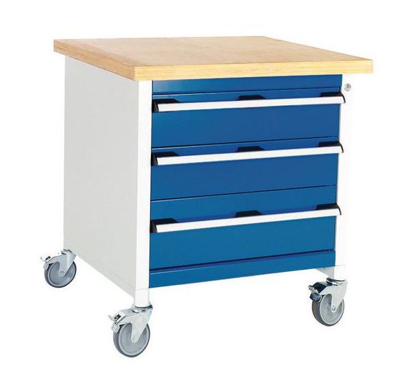 Etabli roulant monobloc Cubio - plateau hêtre et tiroir - Bott