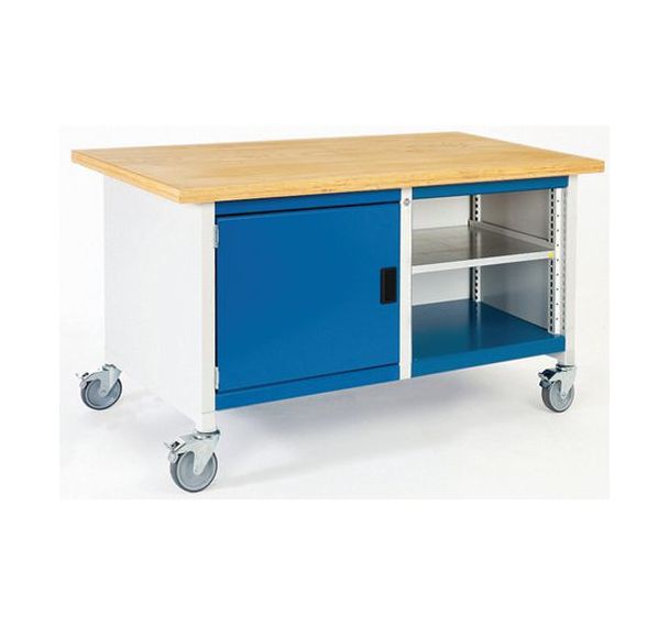 Etabli roulant monobloc Cubio - plateau linoléum 1 porte et tablette - Bott