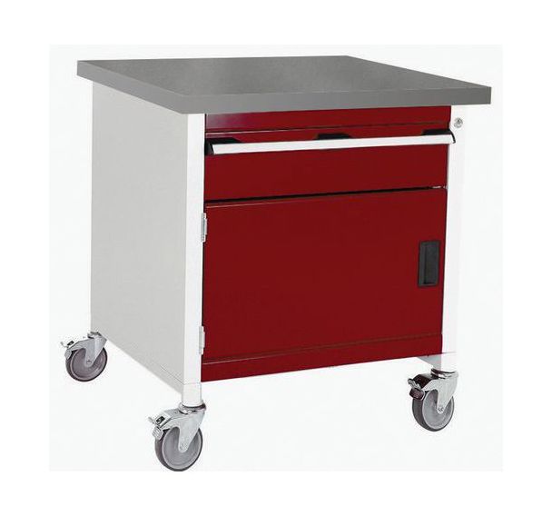 Etabli roulant monobloc Cubio - plateau linoléum 1 porte et tiroir - Bott
