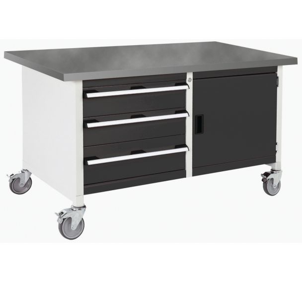Etabli roulant monobloc Cubio - plateau linoléum 1 porte et tiroir - Bott