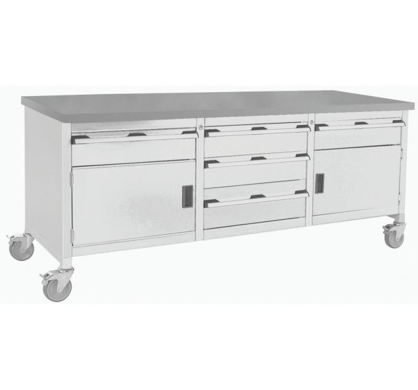 Etabli roulant monobloc Cubio - plateau linoléum 2 portes et tiroirs - Bott