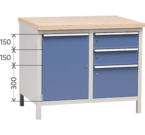 Établi sans plateau Modul 100 avec armoire et tiroirs