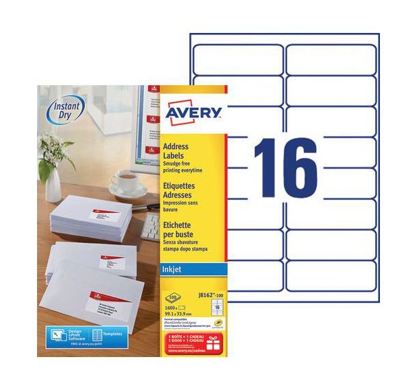 Étiquette adresse blanche Avery- Impression jet d'encre - Avery