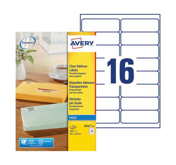 Étiquette adresse transparente Avery - Impression jet d'encre