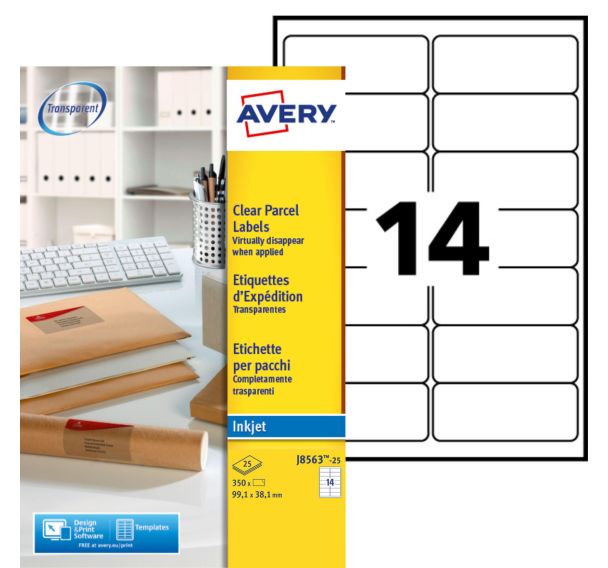 Étiquette adresse transparente Avery - Impression jet d'encre