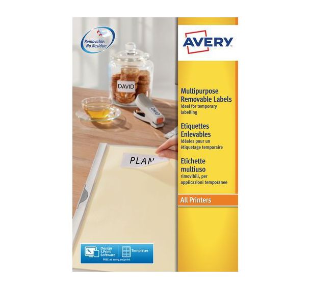 Étiquette blanche repositionnable Avery - Impression laser / jet d'encre, copieur