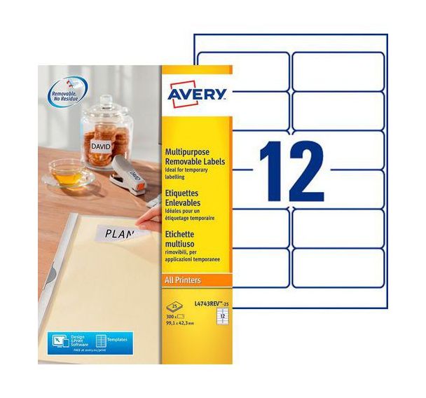 Étiquette blanche repositionnable Avery - Impression laser / jet d'encre, copieur