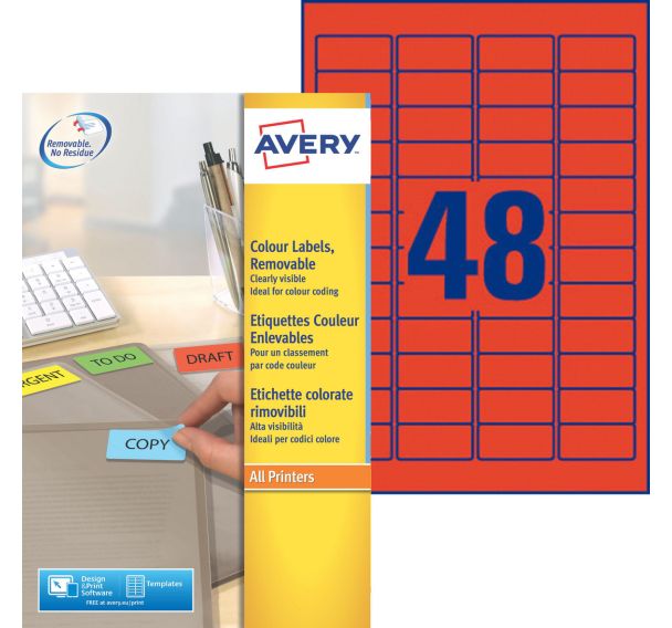 Étiquette couleur repositionnable Avery - Impression laser / jet d'encre, copieur