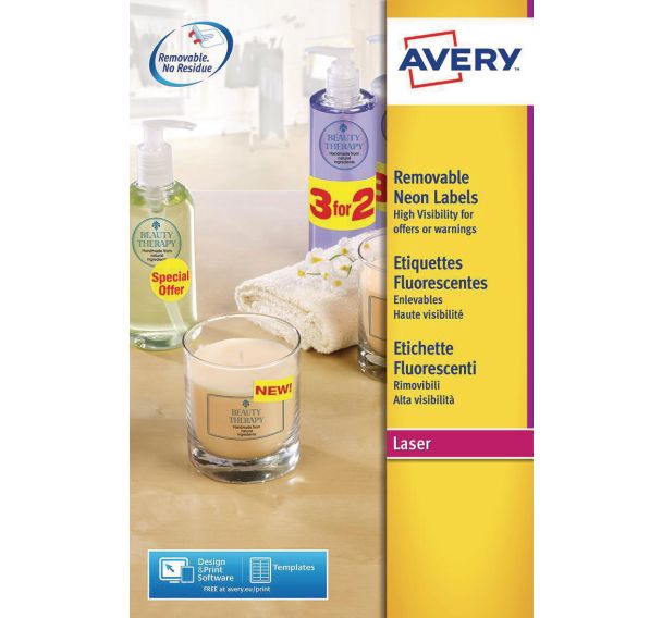 Étiquette fluorescente repositionnable Avery - Impression laser