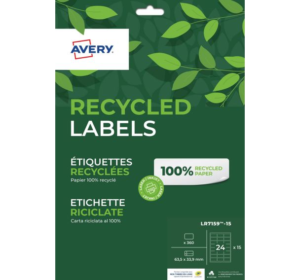 Étiquette recyclée blanche - Laser ou jet d'encre - Avery
