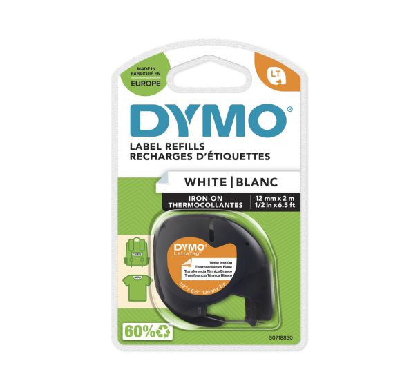 Étiquettes pour tissus thermocollants Dymo LT noir/blanc 12 mm x 2 m