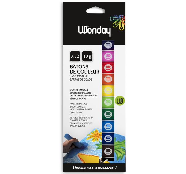 Etui 12 bâtons de 10 g de gouache en stick couleurs assorties