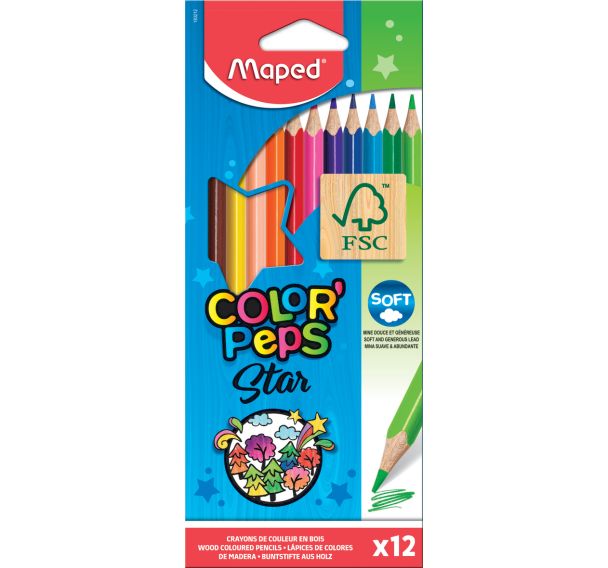 Etui 12 crayons de couleurs bois Maped 'Color'Peps Star' assorties