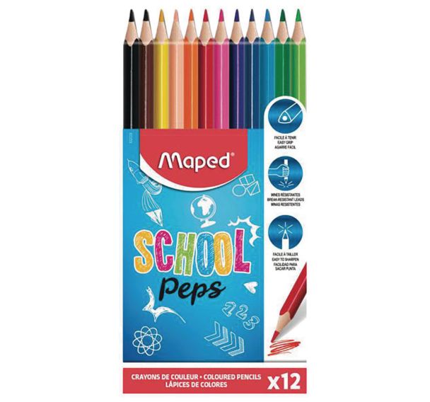 Etui 12 crayons de couleurs en résine Maped 'School Peps'