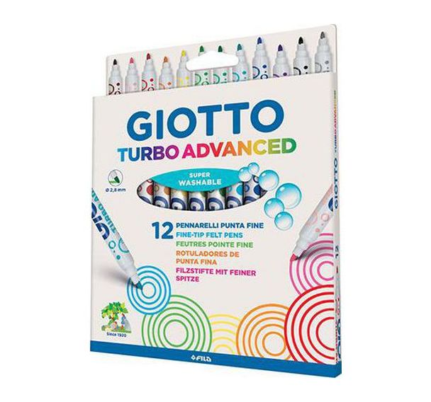 Etui 12 feutres couleur assortis Giotto Turbo Advanced pointe moyenne