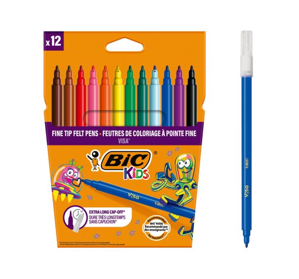 Etui 12 feutres visa fins couleurs assorties réf.880