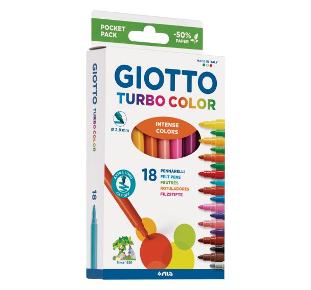 Etui 18 feutres Giotto Turbo color 18 couleurs différentes