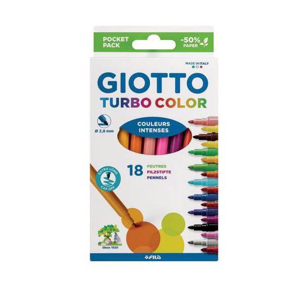 Etui 18 feutres Giotto Turbo color 18 couleurs différentes