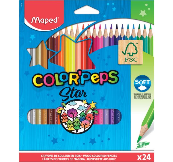 Etui 24 crayons de couleurs bois Maped 'Color'Peps Star' assorties