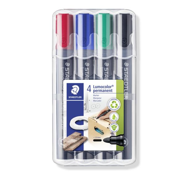 Etui 4 marqueurs permanents pointe ogive Staedtler assortis