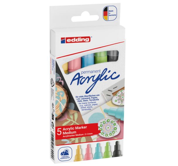 Etui 5 marqueurs Acrylic 5100 pastel pointe ogive