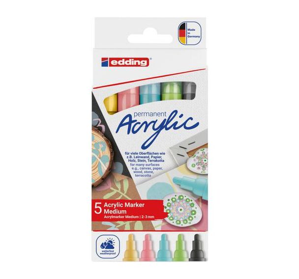 Etui 5 marqueurs Acrylic 5100 pastel pointe ogive