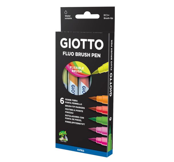 Etui 6 feutres pinceaux couleurs fluos