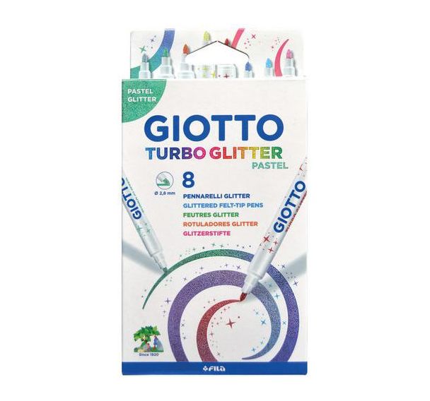 Etui 8 feutres à paillettes couleurs pastels assorties