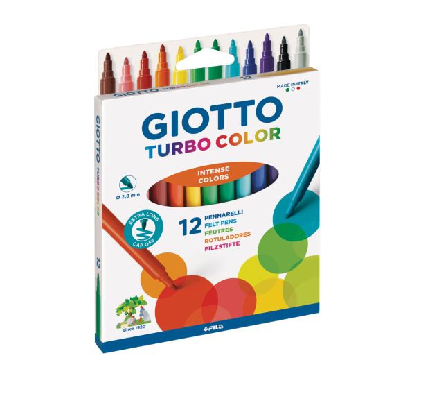 Etui carton 12 feutres assortis Turbocolor Giotto pointe 2.8 mm