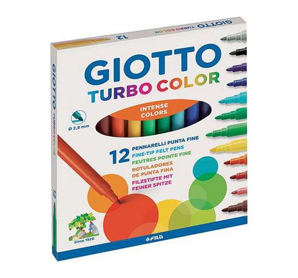 Etui carton 12 feutres assortis Turbocolor Giotto pointe 2.8 mm