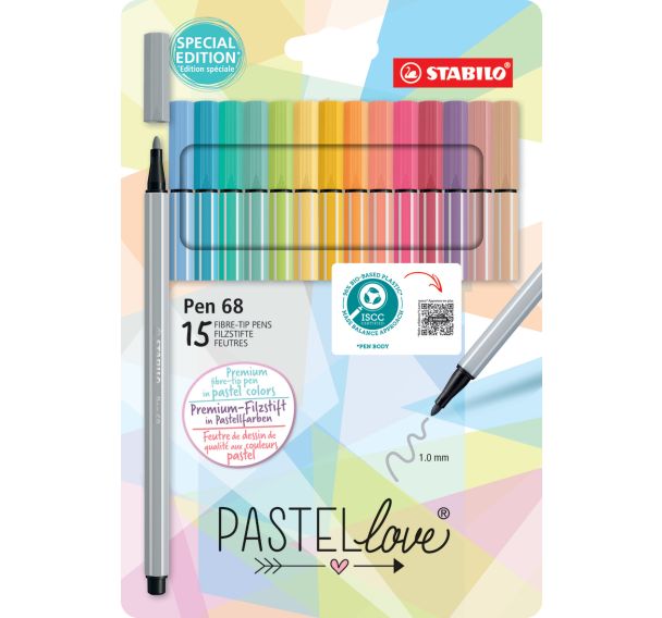 Etui carton 15feutres de dessin STABILO Pen 68 coul. pastel