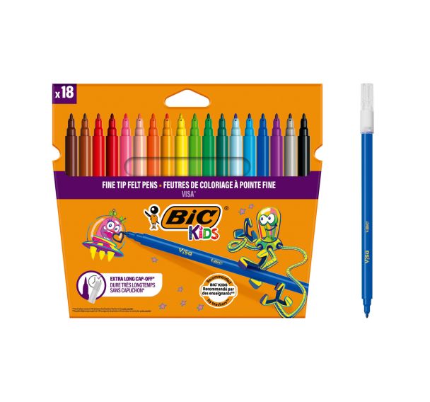 Etui carton 18 feutres Bic Kids Visa pointe fine 880