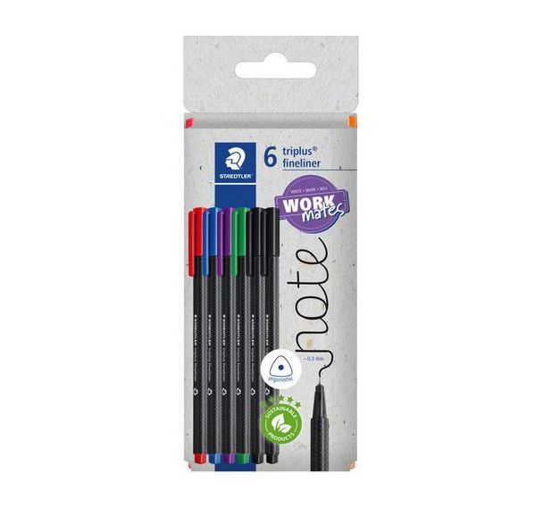 Etui carton 6 feutres triplus® fineliner 334 assortis
