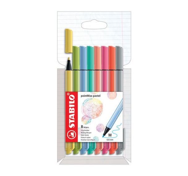 Etui carton 8 feutres PointMax STABILO couleurs pastel ass