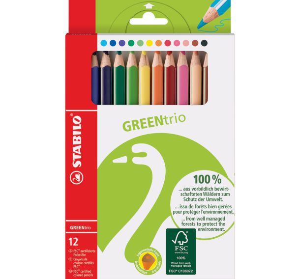 Etui carton x 12 crayons de couleur STABILO GREENtrio
