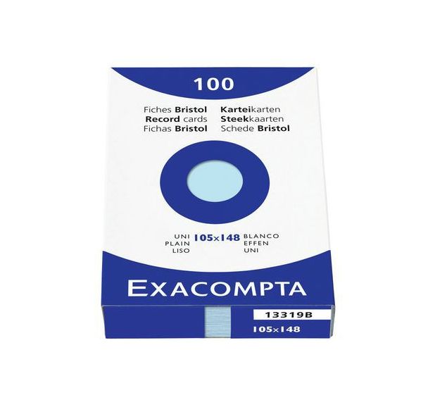 Étui de 100 fiches azur bristol uni non perforé 105x148mm