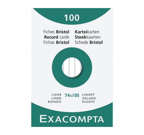 Étui de 100 fiches bristol lignée - Exacompta