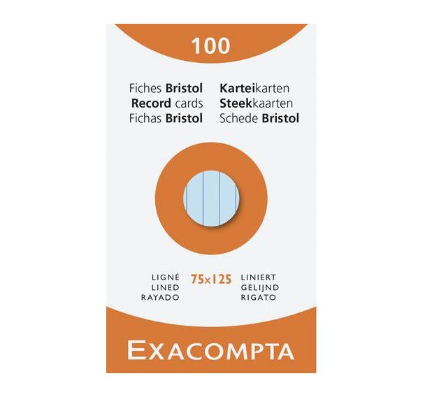 Étui de 100 fiches bristol lignée (lot de 10 assortis) - Exacompta