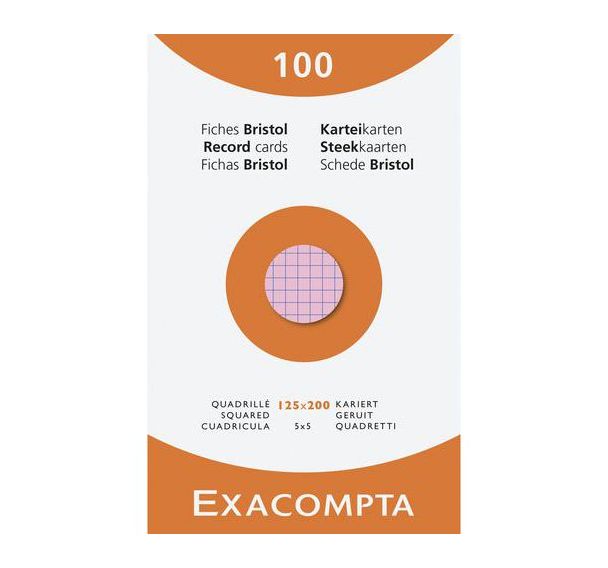 Étui de 100 fiches quadrillées 125x200mm assorties