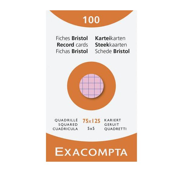 Étui de 100 fiches quadrillées (lot de 10 assortis) - Exacompta