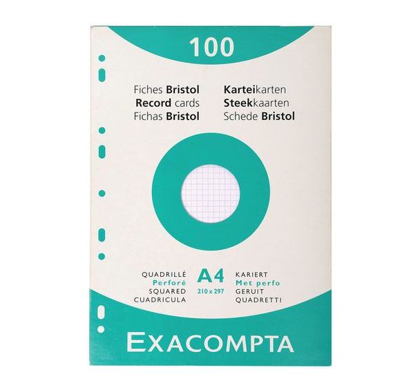 Étui de 100 fiches quadrillées perforées - Exacompta