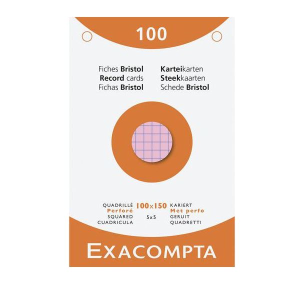 Étui de 100 fiches quadrillées perforées x10 assortis - Exacompta